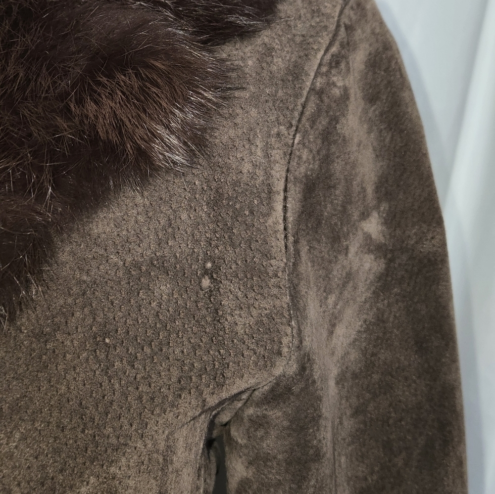 XOXO Vintage 90s Brown Suede Blazer with Rabbit Fur Collar - Picture 9 of 9